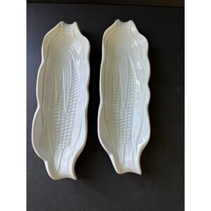 Vtg Corn On The Cob Dishes Pillivuyt France Porcelain Williams Sonoma Set (2)